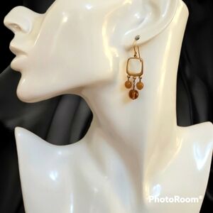 3/$30 VTG Space Age Square Brown Beaded Chandalier Dangle Hook Earrings